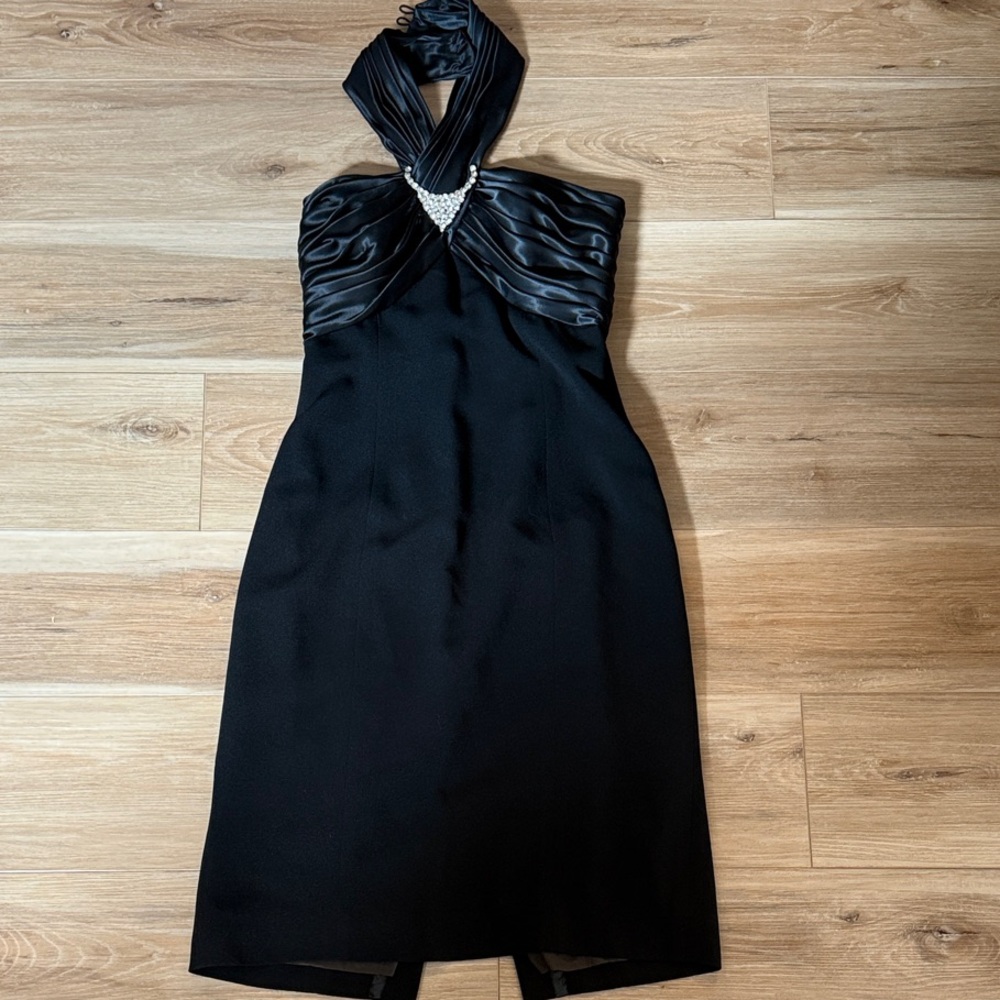 Rimini Black Halter Dress with Rhinestone  Detail